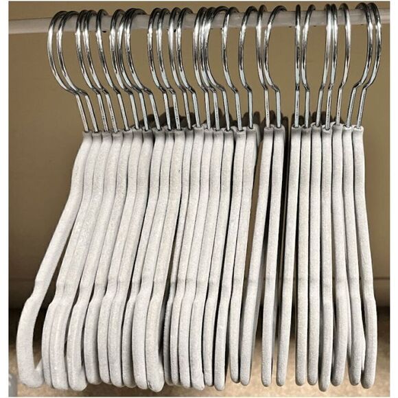 Non slip velvet Kids Hangers in Gray with Silver Hooks - Picture 2 of 2